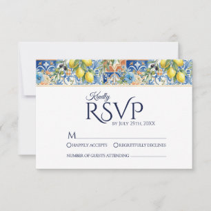 Mittelmeer-Zitronen-Fliese Blaue Hochzeits-RSVP-Ka RSVP Karte