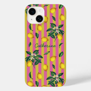 Mittelmeer-Zitronen Rosa Gelbe Streifen Name Case-Mate iPhone 14 Hülle