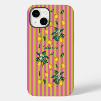 Mittelmeer-Zitronen Rosa Gelbe Streifen Name iPhone 14 Hülle