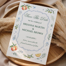 Mittelmeer-Zitrus-Blumen-Hochzeitsankündigung