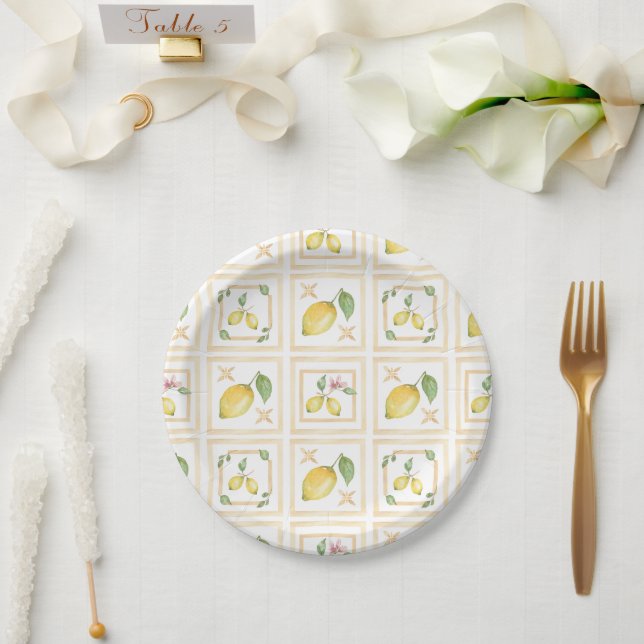 Mittelmeer-Zitrus-Lemon-Muster Pappteller (Hochzeit)