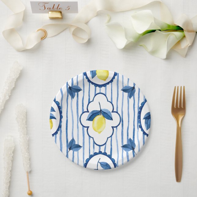 Mittelmeer-Zitrus-Lemon-Muster Pappteller (Hochzeit)