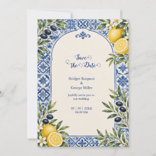 Mittelmeer-Zitrus-Oliven-Bogen-Aquarell-Hochzeit Einladung