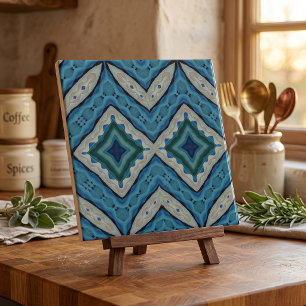 Mittelmeerblau Beige Mosaik Geometrisches Muster Fliese