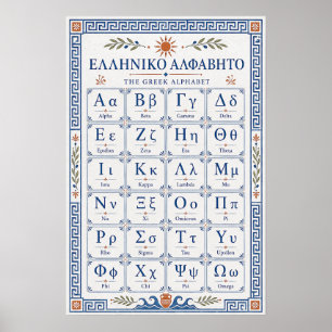 Mittelmeerblau Griechisches Alphabet Hellenische K Poster