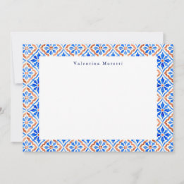 Mittelmeerblaue elegante Fliesenmuster individuell Mitteilungskarte