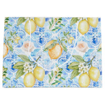 Mittelmeerblaue Fliese Gelbe Zitrone Aquarell