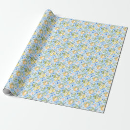 Mittelmeerblaue Fliesen Gelbe Zitrone Aquarell Geschenkpapier