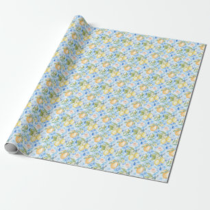 Mittelmeerblaue Fliesen Gelbe Zitrone Aquarell Geschenkpapier