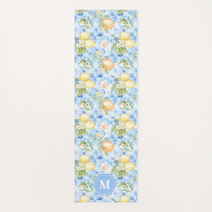 Mittelmeerblaue Fliesen-Limoncello-Monogramm-Name Yogamatte