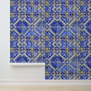 Mittelmeerblaue Fliesen Portugiesischer Azulejo   Tapete