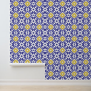 Mittelmeerblaue Fliesen Portugiesischer Azulejo   Tapete