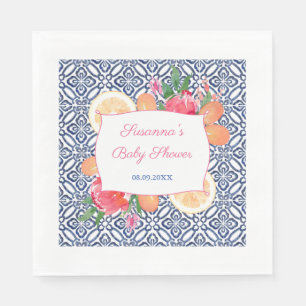 Mittelmeerblaue Fliesen Zitrus-Baby-Party Serviette