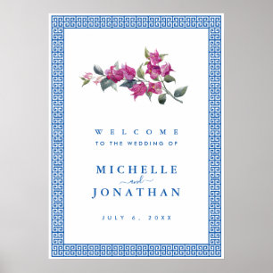 Mittelmeerblaue Griechische-Schlüssel-Hochzeit-Wil Poster