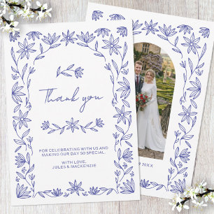 Mittelmeerblaue Hochzeit-Dankeschön-Fotokarte Einladung