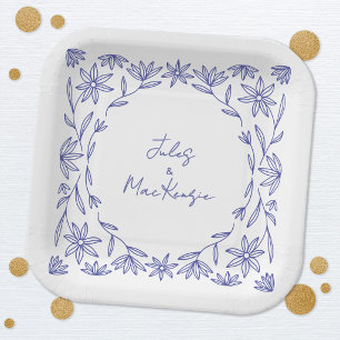 Mittelmeerblaue Wildblumenhochzeit Pappteller