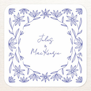 Mittelmeerblaue Wildblumenhochzeit Quadratischer Aufkleber