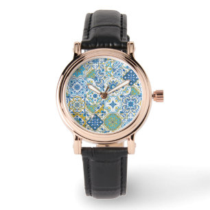 Mittelmeerfarben/ Azulejo-Fliesen Armbanduhr