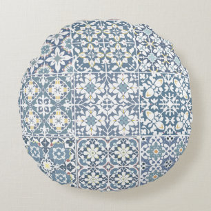 Mittelmeerfliesen, marokkanisch, Majolika, Azulejo Rundes Kissen
