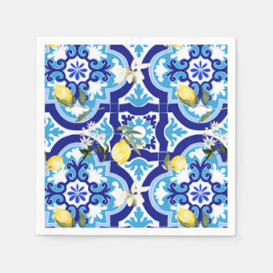 Mittelmeerfliesen, Mosaik, Zitrone, Serviette