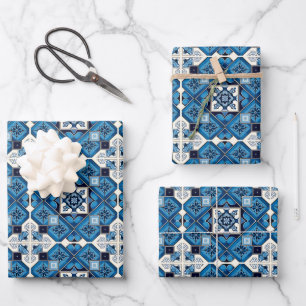 Mittelmeerfliesen, Portugiesisch, Azulejo, Majolik Geschenkpapier Set