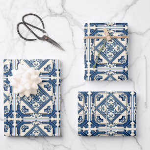 Mittelmeerfliesen, Portugiesisch, Azulejo, Majolik Geschenkpapier Set