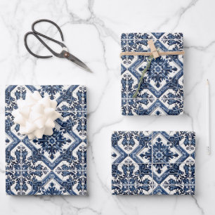 Mittelmeerfliesen, Portugiesisch, Azulejo, Majolik Geschenkpapier Set