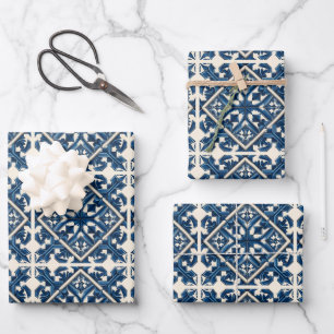 Mittelmeerfliesen, Portugiesisch, Azulejo, Majolik Geschenkpapier Set
