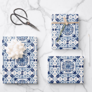 Mittelmeerfliesen, Portugiesisch, Azulejo, Majolik Geschenkpapier Set