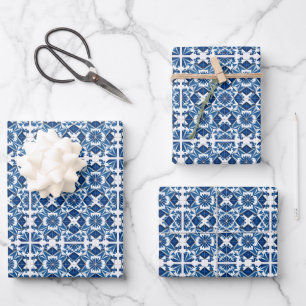 Mittelmeerfliesen, Portugiesisch, Azulejo, Majolik Geschenkpapier Set