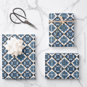 Mittelmeerfliesen, Portugiesisch, Azulejo, Majolik Geschenkpapier Set