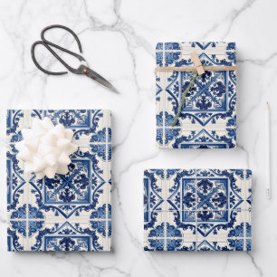 Mittelmeerfliesen, Portugiesisch, Azulejo, Majolik Geschenkpapier Set