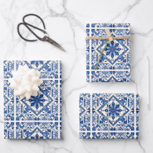 Mittelmeerfliesen, Portugiesisch, Azulejo, Majolik Geschenkpapier Set