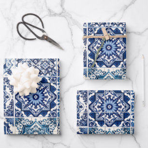 Mittelmeerfliesen, Portugiesisch, Azulejo, Majolik Geschenkpapier Set