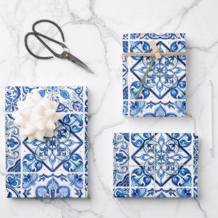 Mittelmeerfliesen, Portugiesisch, Azulejo, Majolik Geschenkpapier Set