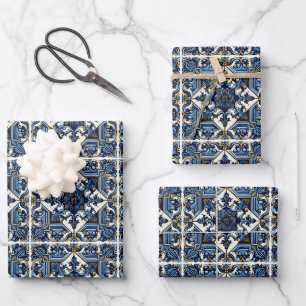 Mittelmeerfliesen, Portugiesisch, Azulejo, Majolik Geschenkpapier Set