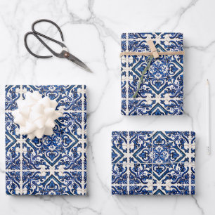 Mittelmeerfliesen, Portugiesisch, Azulejo, Majolik Geschenkpapier Set