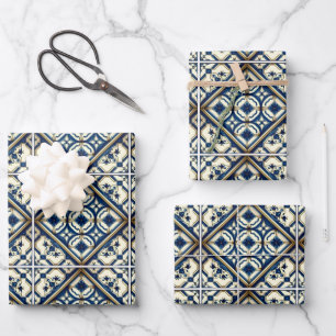 Mittelmeerfliesen, Portugiesisch, Azulejo, Majolik Geschenkpapier Set