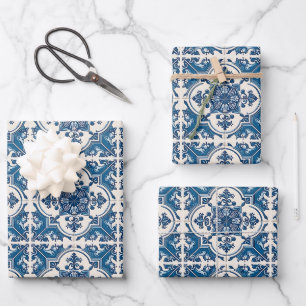 Mittelmeerfliesen, Portugiesisch, Azulejo, Majolik Geschenkpapier Set
