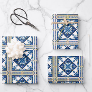Mittelmeerfliesen, Portugiesisch, Azulejo, Majolik Geschenkpapier Set