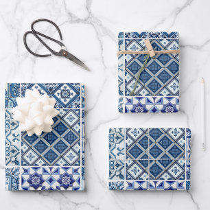 Mittelmeerfliesen, Portugiesisch, Azulejo, Majolik Geschenkpapier Set