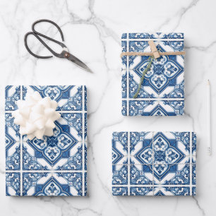 Mittelmeerfliesen, Portugiesisch, Azulejo, Majolik Geschenkpapier Set