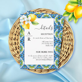 Mittelmeerfliesen und Zitronen Details Hochzeit Begleitkarte