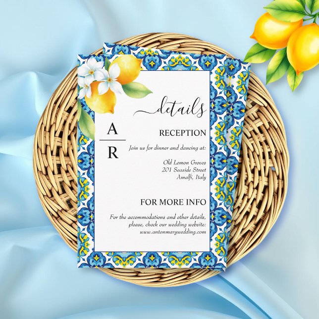 Mittelmeerfliesen und Zitronen Details Hochzeit Begleitkarte (Von Creator hochgeladen)