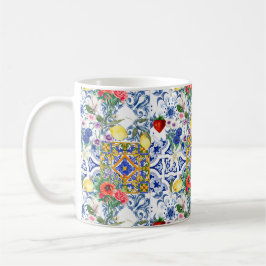 Mittelmeerfliesen, Zitronen, Blume, Majolika, Kaffeetasse