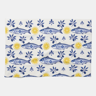 Mittelmeerküchentücher, Zitrone, Olive und Fisch Geschirrtuch