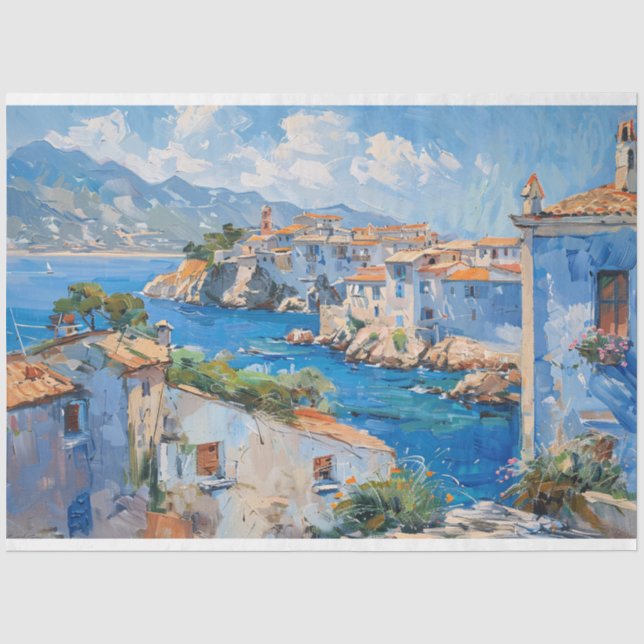 Mittelmeerküstenstadt Impressionist Decoupage Seidenpapier (Vorderseite)