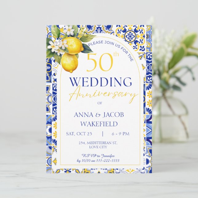 Mittelmeerlemon 50. Hochzeitstag Einladung (Stehend Vorderseite)