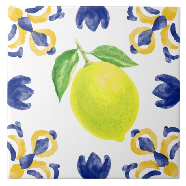 Mittelmeerlemon Blau und Gelb Fliese (Vorderseite)
