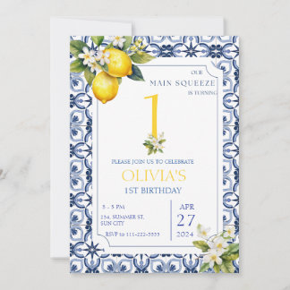 Mittelmeerlemon Blaue Tiles 1. 2. Geburtstag Einladung
